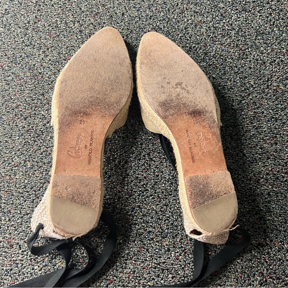 CASTANER BY MANOLO BLAHNIK Cream & Black Lace-Up Canvas Espadrilles Shoes Flat 8 - Picture 14 of 16